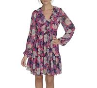 Tommy Hilfiger Damen Long Sleeved Ruffle Flattering Shift Dress Kleid, Hot Pink Multi, 42