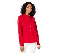 Tommy Hilfiger Damen Classic Langarm Roll Tab Button Down Shirt (Standard- und Übergröße), Scharlachrot 01, XL