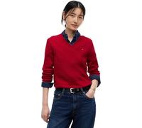 Strickpullover TOMMY HILFIGER "CO CABLE FINE GG V-NK LS SWT", Damen, Gr. L (42/44), raspberry juice, Strick, Obermaterial: 100% Baumwolle, unifarben, normal, V-Ausschnitt, Pullover Strickpullover, Bau