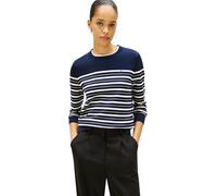 Rundhalspullover TOMMY HILFIGER "CO JERSEY STITCH LS C-NK SWT", Damen, Gr. XS (34), schwarz night navy, calico multi stp, Strick, Obermaterial: 67% Baumwolle, 33% Polyamid, gestreift, normal hüftlang,