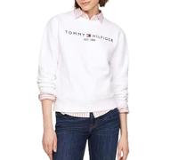 Sweatshirt TOMMY HILFIGER "EXT CORP LOGO", Damen, Gr. L (42/44), th optic weiß, Sweatware, Obermaterial: 63% Baumwolle, 37% Polyester, bedruckt, regular fit normal, Rundhals, eingesetzt Rippbündchen,