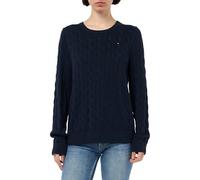 Tommy Hilfiger Damen CRV CO Cable VAR LS C-NK SWT WW0WW45328 Pullover Sweater, Blau, 48, Blau (Dark Night Navy), UK 22