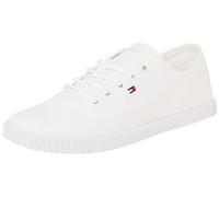 Sneaker TOMMY HILFIGER "CANVAS LACE UP SNEAKER", Damen, Gr. 37, weiß, Baumwolle, unifarben, sportlich, Schuhe, Freizeitschuh, Halbschuh, Schnürschuh mit gestickter Logoflagge (26370902-37) weiß