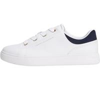 Plateausneaker TOMMY HILFIGER "CASUAL CUPSOLE SNEAKER", Damen, Gr. 37, weiß (weiß, blau), Nappaleder, sportlich, Schuhe, Freizeitschuh, Halbschuh, Schnürschuh mit seilticher Logoprägung (46556963-37)