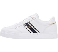 Plateausneaker TOMMY HILFIGER "TH CHIC CUPSOLE WEBBING", Damen, Gr. 38, weiß, Leder, Textil, Schuhe Plateausneaker, Freizeitschuh, Halbschuh, Schnürschuh mit Kontrast-Textilstreifen (38530331-38) weiß