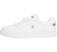 Plateausneaker TOMMY HILFIGER "ESSENTIAL ELEVATED COURT SNEAKER", Damen, Gr. 37, gold (weiß, goldfarben), Leder, sportlich, Schuhe, Freizeitschuh, Halbschuh, Schnürer im Basket-Look (23545360-37) weiß