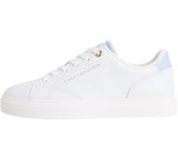 Plateausneaker TOMMY HILFIGER "TH CHIC SNEAKER", Damen, Gr. 42, weiß, hellbau, Leder, Schuhe Plateausneaker, Freizeitschuh, Halbschuh, Schnürschuh mit Ziernähten (61057644-42) weiß, hellbau