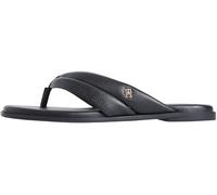 Zehentrenner TOMMY HILFIGER "ELEVATED TOE POST LTH SANDAL", Herren, Gr. 37, schwarz, Leder, unifarben, Basic, Schuhe Zehentrenner, Sommerschuh, Dianette, Flat mit Logoemblem (59245654-37) schwarz