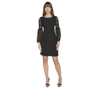 Tommy Hilfiger Damen Etuikleid mit Rundhalsausschnitt, Lange ausgestellte Ärmel, Elegantes Etuikleid, Schwarz, 38