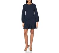 Tommy Hilfiger Damen Etuikleid mit Rundhalsausschnitt, strukturiert, gestrickt, Rüschensaum, Kapitän des Himmels (Sky Captain), 46