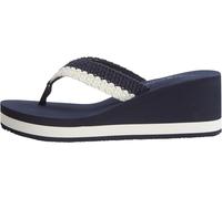 Tommy Hilfiger Damen Flip Flops Crochet Summer Sandal mit Keilabsatz, Blau (Space Blue), 36