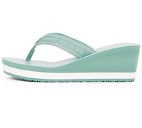 Tommy Hilfiger Damen Flip Flops Stripes mit Keilabsatz, Türkis (Charming Green), 39