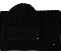 Tommy Hilfiger Damen Geschenk-Set Flag Fluffy Schal und Mütze, Schwarz (Black), Einheitsgröße