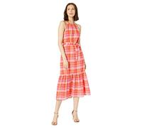 Tommy Hilfiger Damen Gestuftes Midikleid mit Neckholder und Schnürung an der Taille Kleid, Grenadine/Hot Pink, 36