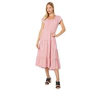 Tommy Hilfiger Damen Gestuftes Midikleid mit Streifen Lässiges Kleid, Koralie/Hellweiß, X-Klein