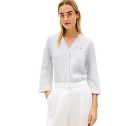 Tommy Hilfiger Damen Hemd Linen Collarless Halbarm, Blau (Chalk STP Ecru Blue Orbit), S