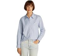 Hemdbluse TOMMY HILFIGER "OXFORD RELAXED FIT SHIRT mit Hemdblusenkragen und Stickerei", Damen, Gr. 44, blau (classic ithaka stp breezy blau), Web, Obermaterial: 100% Baumwolle, gestreift, relaxed fit