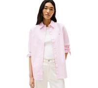 Hemdbluse TOMMY HILFIGER "OXFORD RELAXED FIT SHIRT mit Hemdblusenkragen und Stickerei", Damen, Gr. 46, classic ithaca stp, mid pink, Web, Obermaterial: 100% Baumwolle, gestreift, relaxed fit hüftlang,