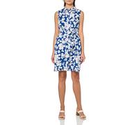 Tommy Hilfiger Damen Sleeveless Collared Button Front Tie Waist Mini Shirt Dress Lässiges Kleid, Marina Blue/Bright White Combo, 34