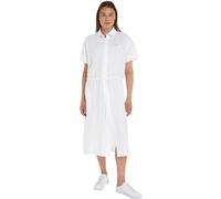 Tommy Hilfiger Damen Hemdkleid Leinen Midi Shirt Dress Knielang, Weiß (Th Optic White), 32