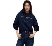 Kapuzensweatshirt TOMMY HILFIGER "CORP LOGO MDRN HOODIE", Damen, Gr. XL (42), schwarz night navy, Sweatware, Obermaterial: 63% Baumwolle, 37% Polyester, bedruckt, regular fit, Rippbündchen, Sweatshirt