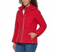 Tommy Hilfiger Damen Kapuzenjacke Stretch Shell Steppjacke Wintermantel für Frauen Outwear mit Taschen, Rot/Ausflug, einfarbig (Getaway Solids), Large