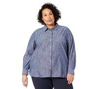 Tommy Hilfiger Damen Klassisches Langärmeliges Rolllasche (Standard und Übergröße) Shirt Hemd mit Button-Down-Kragen, Chambray, Klein
