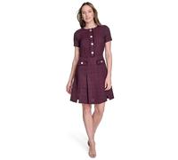 Tommy Hilfiger Damen Kleid aus weichem Bouclé, kurze Ärmel, Knopfleiste vorne, A-Linie, Aubergine, 40