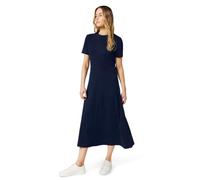 Midikleid TOMMY HILFIGER "INTERLOCK F&F MIDI DRESS", Damen, Gr. S (36/38), N-Gr, schwarz night navy, Interlock, Obermaterial: 100% Baumwolle, unifarben, A-Linie wadenlang, Rundhals, eingesetzt gerader