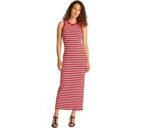 Tommy Hilfiger Damen Kleid Midi Dress Slim Fit, Mehrfarbig (Primary Red/Ecru STP), L