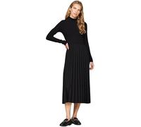 Tommy Hilfiger Damen Kleid Rib Mix Pleated Dress mit Faltenrock, Schwarz (Black), L