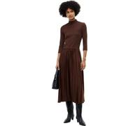 Midikleid TOMMY HILFIGER "SLIM 5X2 RIB MIX MIDI DRS", Damen, Gr. M (40), N-Gr, Langarm, Web, braun (chocolate), Web, Obermaterial: 100% Polyester, unifarben, figurbetont wadenlang, Kleider Midikleid,