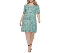 Tommy Hilfiger Damen Kurzärmeliges Jersey Kleid, Aqua Sky Multi, 44 Mehr