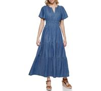 Tommy Hilfiger Damen Kurzärmeliges Midikleid mit V-Ausschnitt Lässiges Kleid, Med Benson, 34