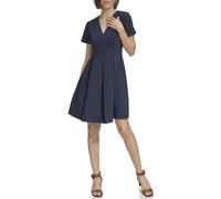Tommy Hilfiger Damen Short Sleeve V-Neck Pleated Skirt Fit & Flare Mini Dress Kleid, Kapitän des Himmels (Sky Captain), 34