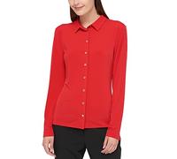 Tommy Hilfiger Damen Long Sleeve Collared Button Front Top Bluse, Scharlachrot, L