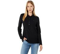 Tommy Hilfiger Damen Langarm Poloshirt, Schwarz, Mittel