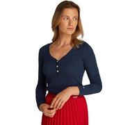 Tommy Hilfiger Damen Langarmshirt Slim Henley mit Knopfleiste, Blau (Dark Night Navy), L