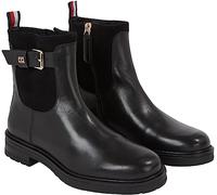 Stiefelette TOMMY HILFIGER "BELT BOOTIE MATERIAL MIX" Gr. 37, schwarz Damen Schuhe Chelseaboots Reißverschlussstiefeletten mit Schnallenverschluss (47800563-37)