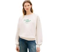 Sweatshirt TOMMY HILFIGER "MDRN SCRIPT TERRY SWEATSHIRT", Damen, Gr. XL (46), heather oatmilk, Sweatware, Obermaterial: 100% Baumwolle, meliert, regular fit kurz, Rundhals, Sweatshirts Sweatshirt, mit