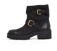 Tommy Hilfiger Damen Mid Boot Stiefel Biker Double Buckle aus Leder, Schwarz (Black), 41