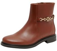 Tommy Hilfiger Damen Mid Boot Stiefel Chain Low Bootie aus Leder, Cognac Brown (Braun), 38