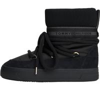 Schnürboots TOMMY HILFIGER "TOMMYTECH LOGOTAPE SNOWBOOT WARM", Damen, Gr. 38, schwarz, Textil, Veloursleder, modisch, Schuhe, Plateau, Schnürboots, Outdoorschuh, Textilband mit Logoschriftzug (1916630