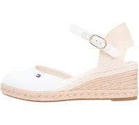Keilsandalette TOMMY HILFIGER "MID WEDGE ESPAD CLOSED TOE", Damen, Gr. 40, ecru, Leder, Textil, Schuhe, Plateau, Sommerschuh mit verstellbarer Schnalle, schmale Form (79956809-40) ecru