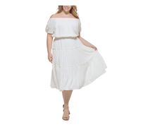 Tommy Hilfiger Damen Midikleid aus Chiffon, Elfenbein, 48 Mehr