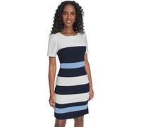 Tommy Hilfiger Damen Minikleid mit kurzen Ärmeln, gestreift, Scuba-Crepe-Etui, Elfenbein/Sky Captain/Breeze, 40