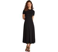 Midikleid TOMMY HILFIGER "MODERN F&F MIDI DRESS", Damen, Gr. XS (34), N-Gr, schwarz, Jersey, Obermaterial: 100% Baumwolle, unifarben, casual, ausgestellt Midi, Rundhals, Kurzarm abgesteppt, Kleider, m