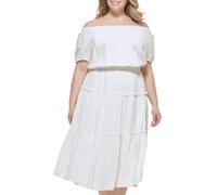 Tommy Hilfiger Damen Off The Shoulder Chiffon Midi Dress Kleid, Elfenbein, 50 Mehr
