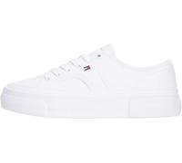 Plateausneaker TOMMY HILFIGER "PLATFORM VULC SNEAKER PIPING LTR", Damen, Gr. 40, weiß, Leder, Schuhe Plateausneaker, Freizeitschuh, Halbschuh, Schnürschuh mit seitlichem Flaggen-Element (85521543-40) 