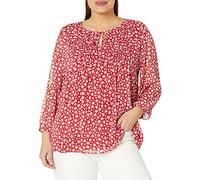 Tommy Hilfiger Damen Plus Langarm Bluse mit Bindedetail, Chili Multi, 2X